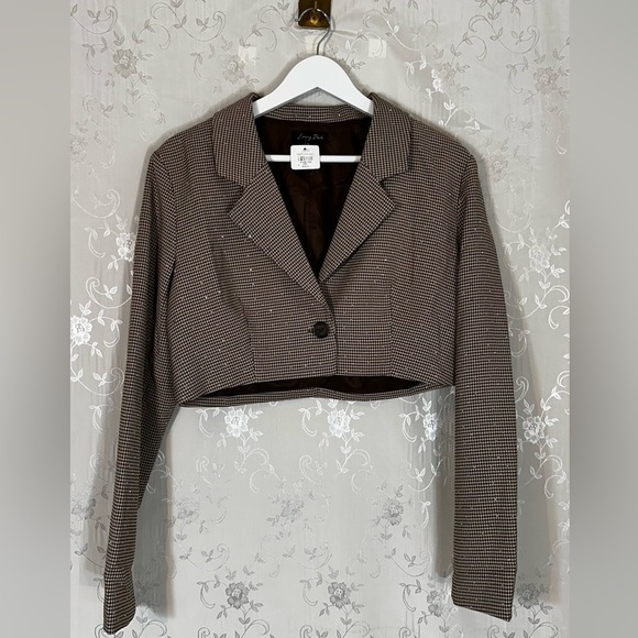 Emory Park Cropped Bedazzled Houndstooth Blazer Jacket NWT - Picture 6 of 7